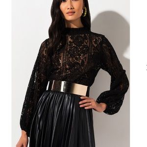 Black, lace, high-neck blouse.